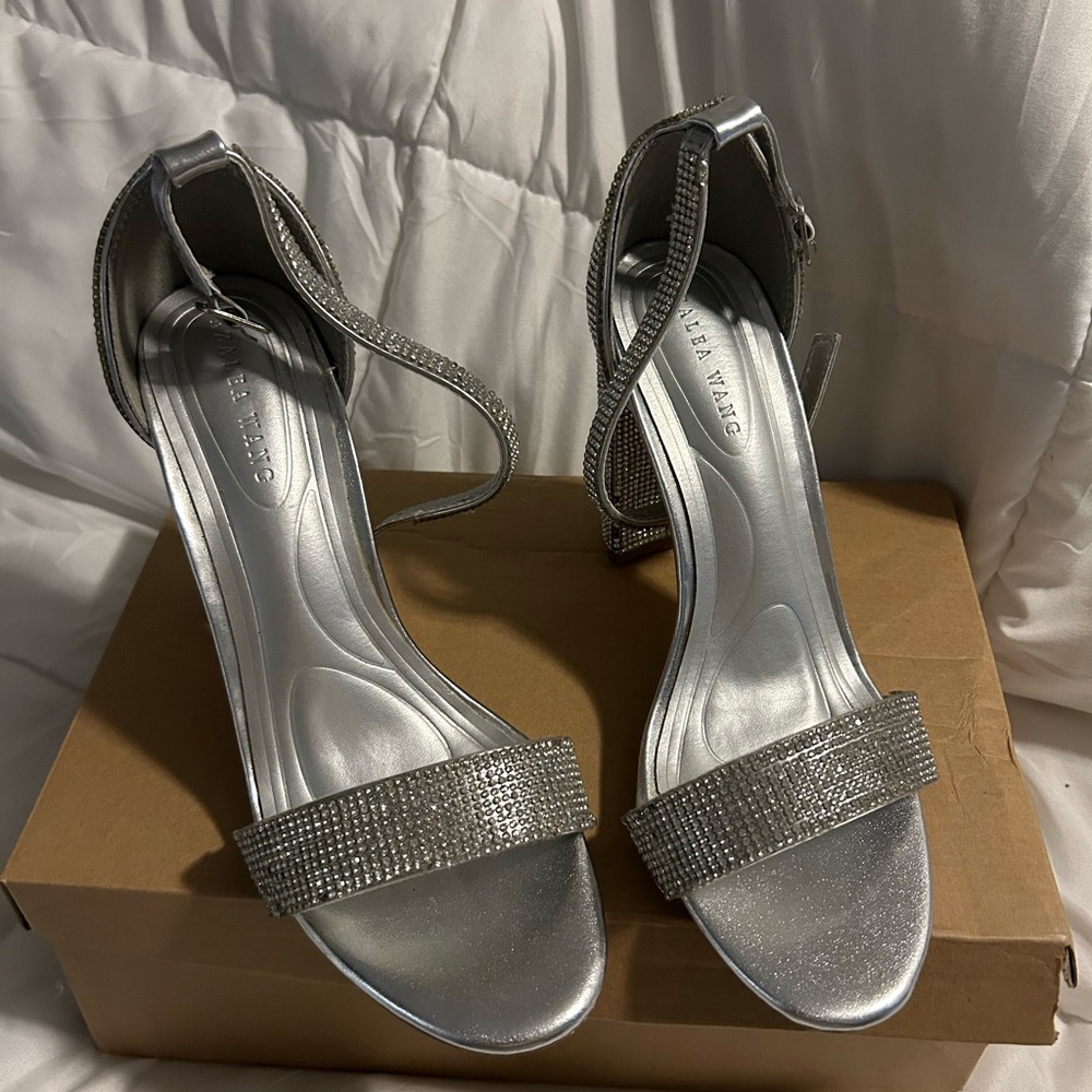 Silver Heels with Rhinestone Detailing